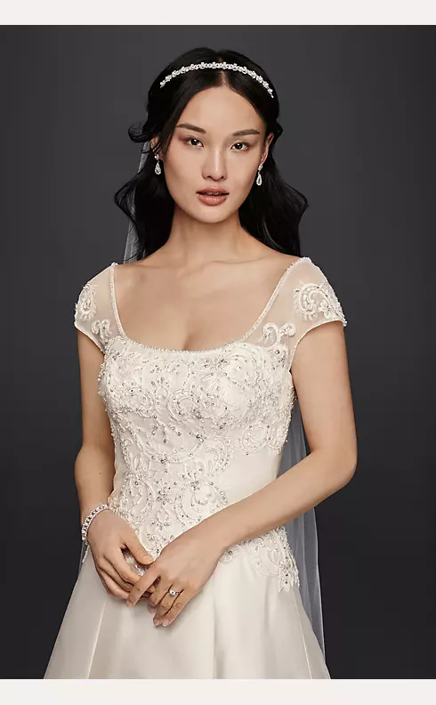 Satin Cap Sleeve Wedding Dress Image 3