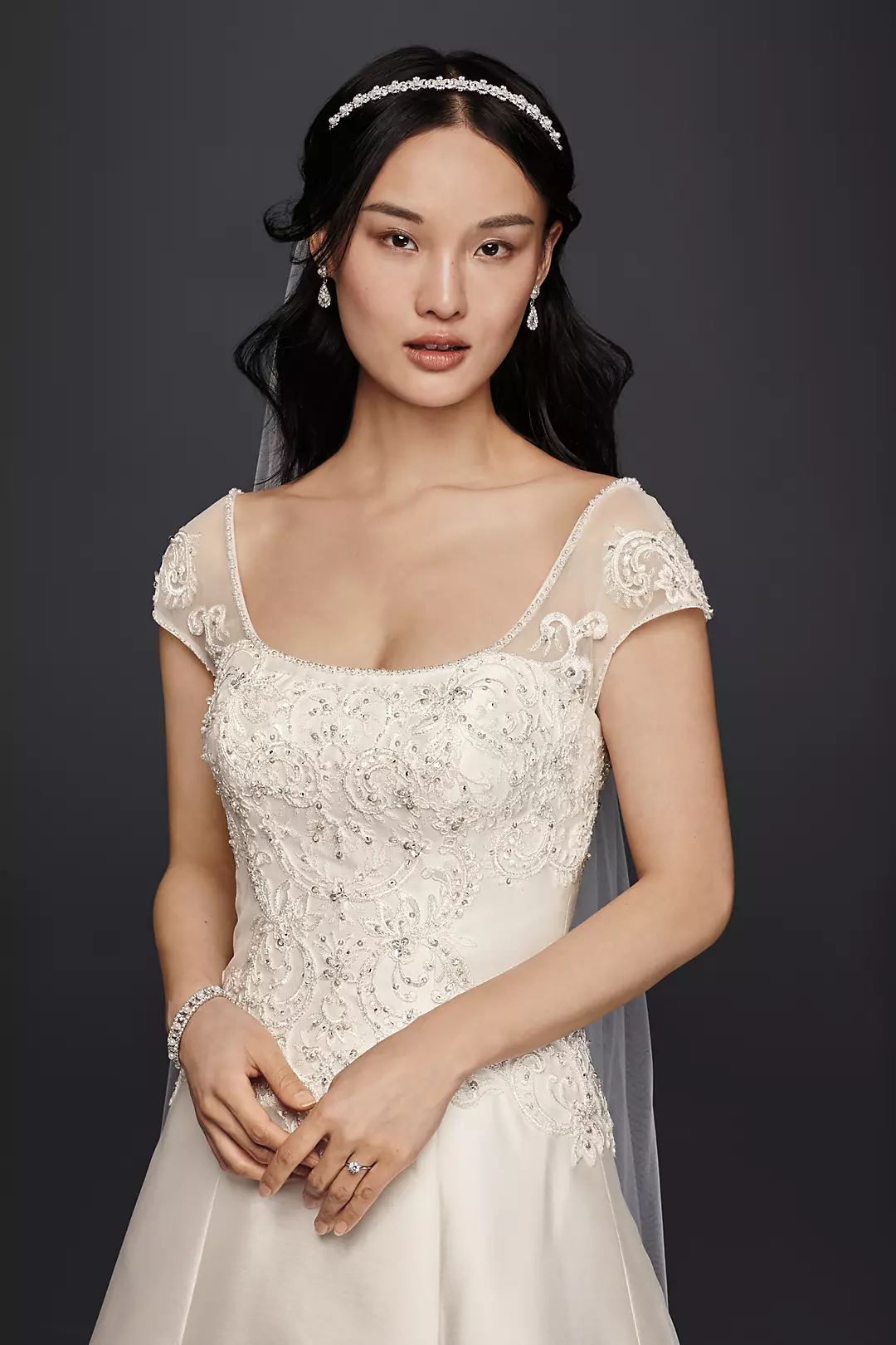 Satin Cap Sleeve Wedding Dress Image 3