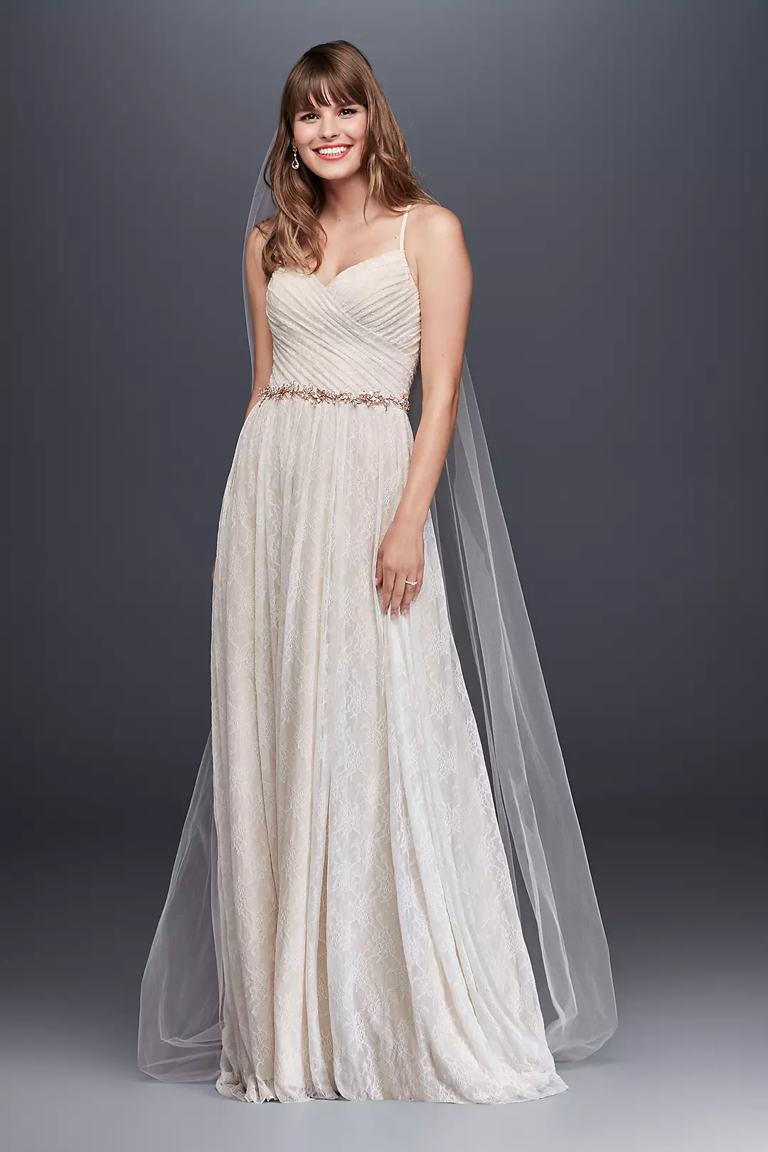 Soft Lace Wedding Dress with Pleated Bodice Image