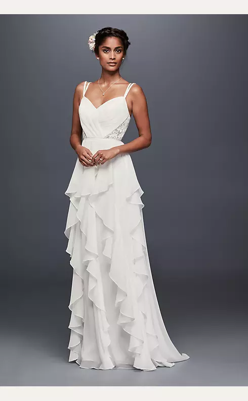 Ruffled Chiffon Wedding Dress with Lace Back   Image 1