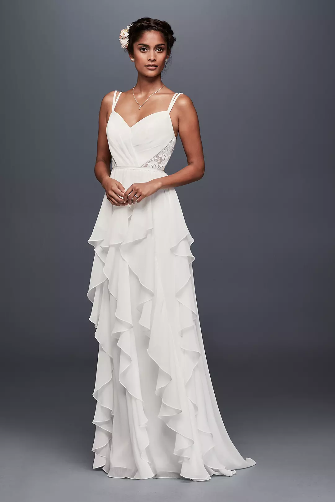 Ruffled Chiffon Wedding Dress with Lace Back   Image