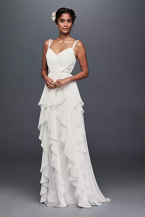 Ruffled Chiffon Wedding Dress with Lace Back   Image 1