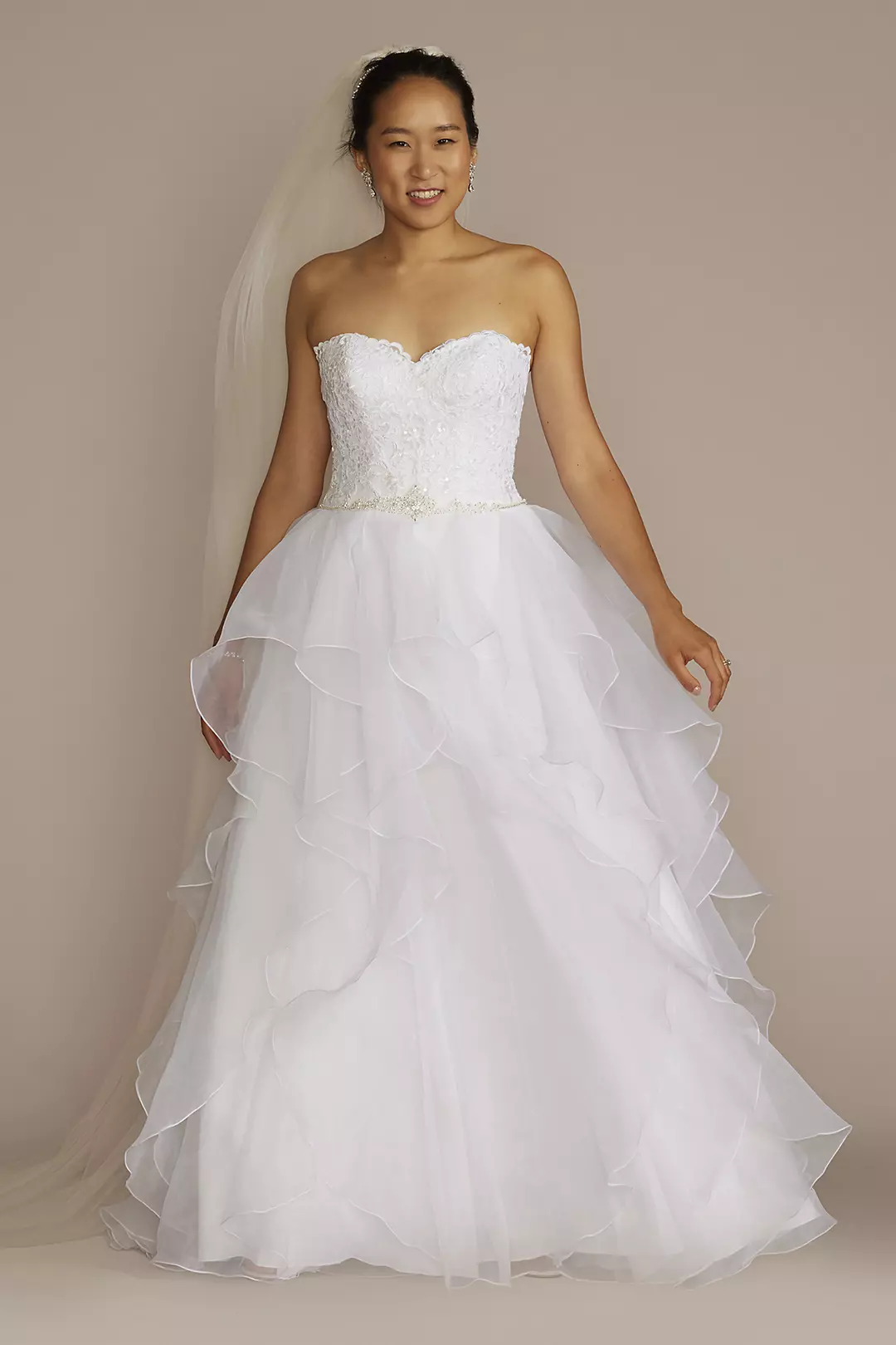 Lace and Organza Petite Wedding Ball Gown Image