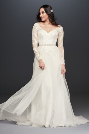 Long A-Line Long Sleeves Dress - David's Bridal Collection