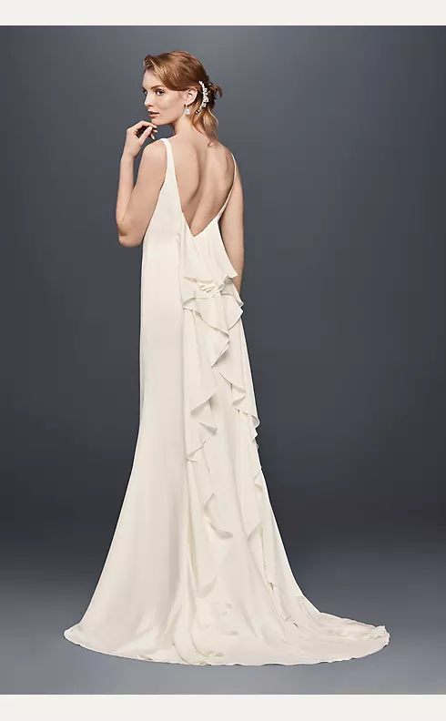 High-Neck Crepe Wedding Dress with Ruffled Back Image 2