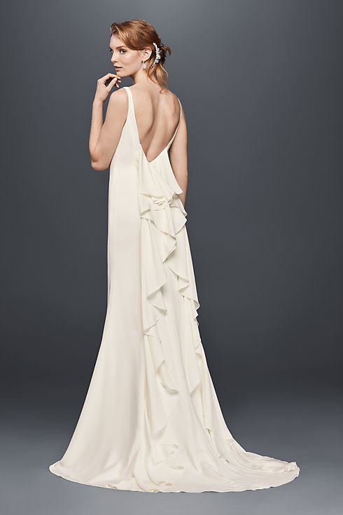 High-Neck Crepe Wedding Dress with Ruffled Back Image 2