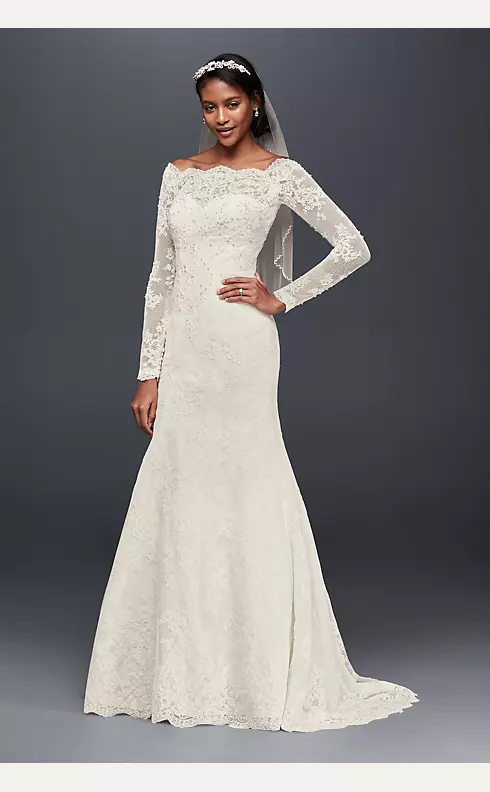 Off-The-Shoulder Scalloped Lace Mermaid Dress Image 1