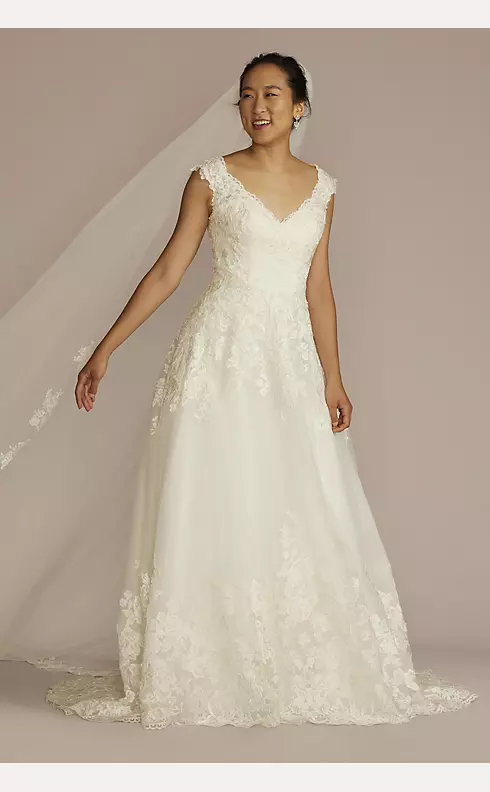 Scalloped V-Neck Lace and Tulle Wedding Dress