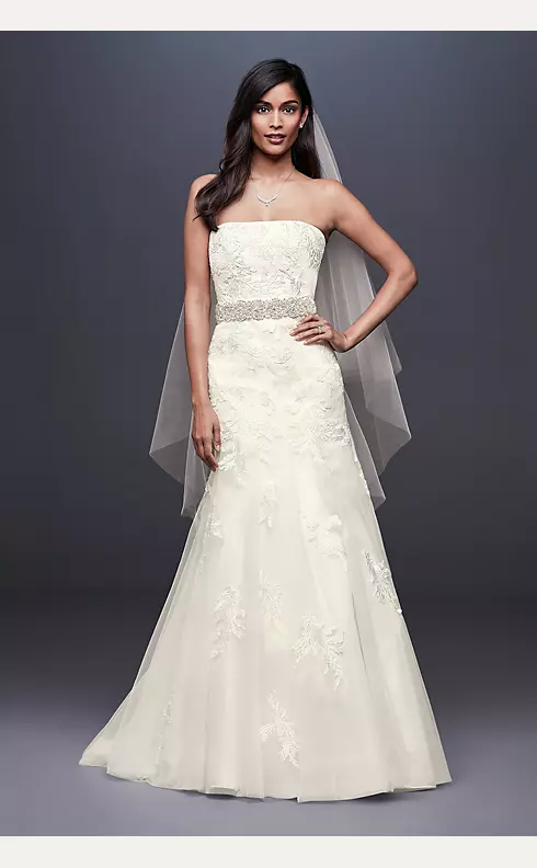 As-Is Beaded Lace Petite Wedding Dress with Tulle Image 1
