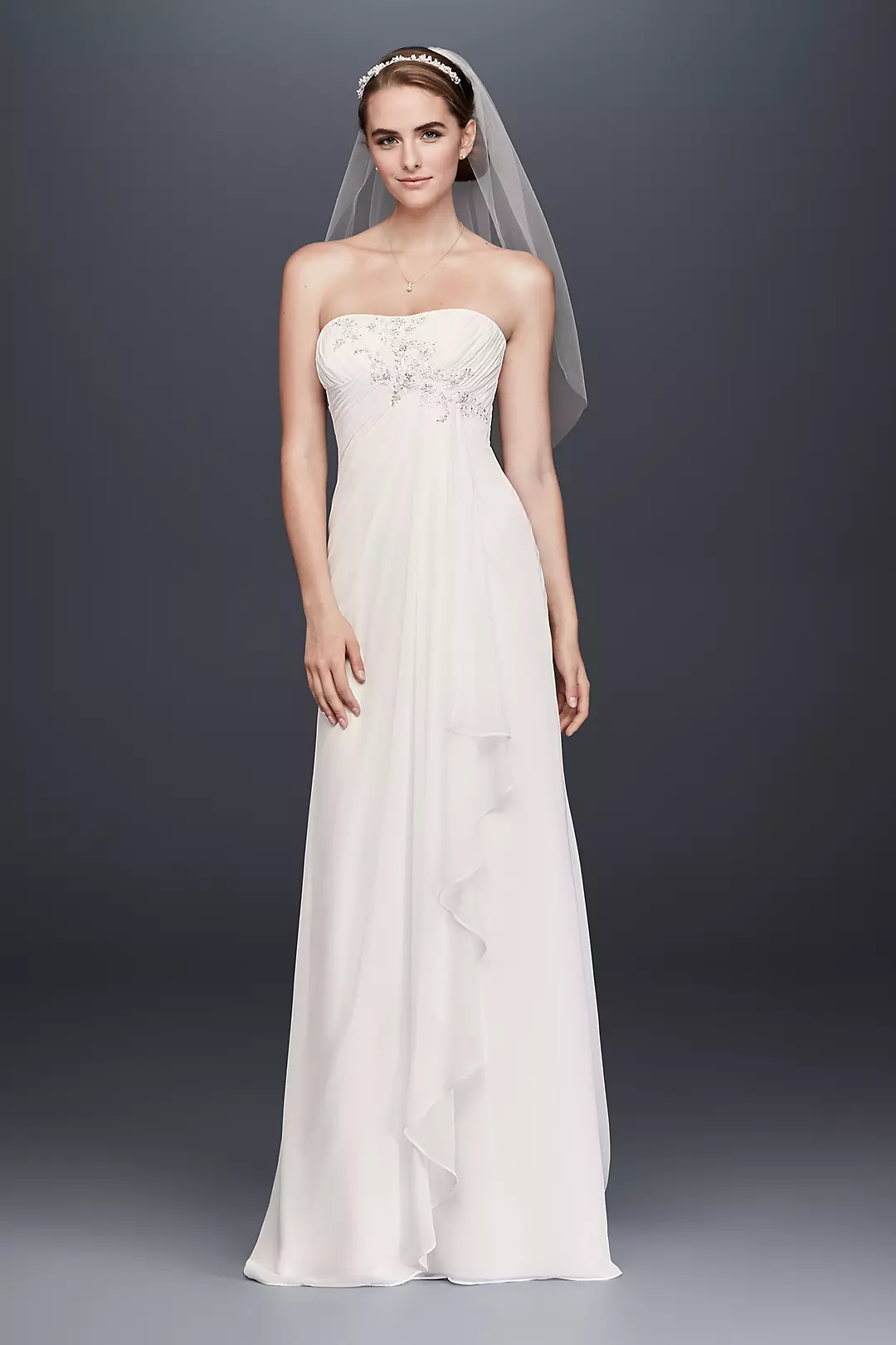 Draped Chiffon Sheath Wedding Dress with Beading | David's Bridal