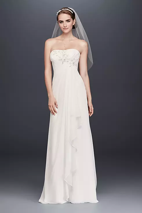Draped Chiffon Sheath Wedding Dress with Beading Image 1