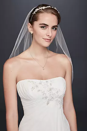 Draped Chiffon Sheath Wedding Dress with Beading | David's Draped Chiffon Sheath Wedding Dress with Beading | David's