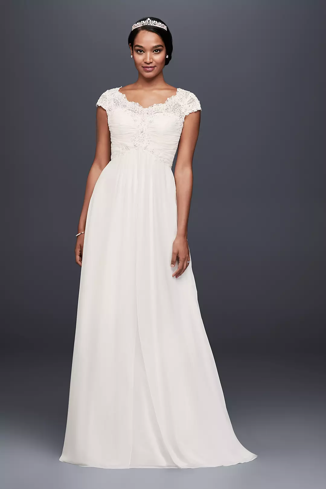 Cap Sleeve Lace and Chiffon Wedding Dress Image