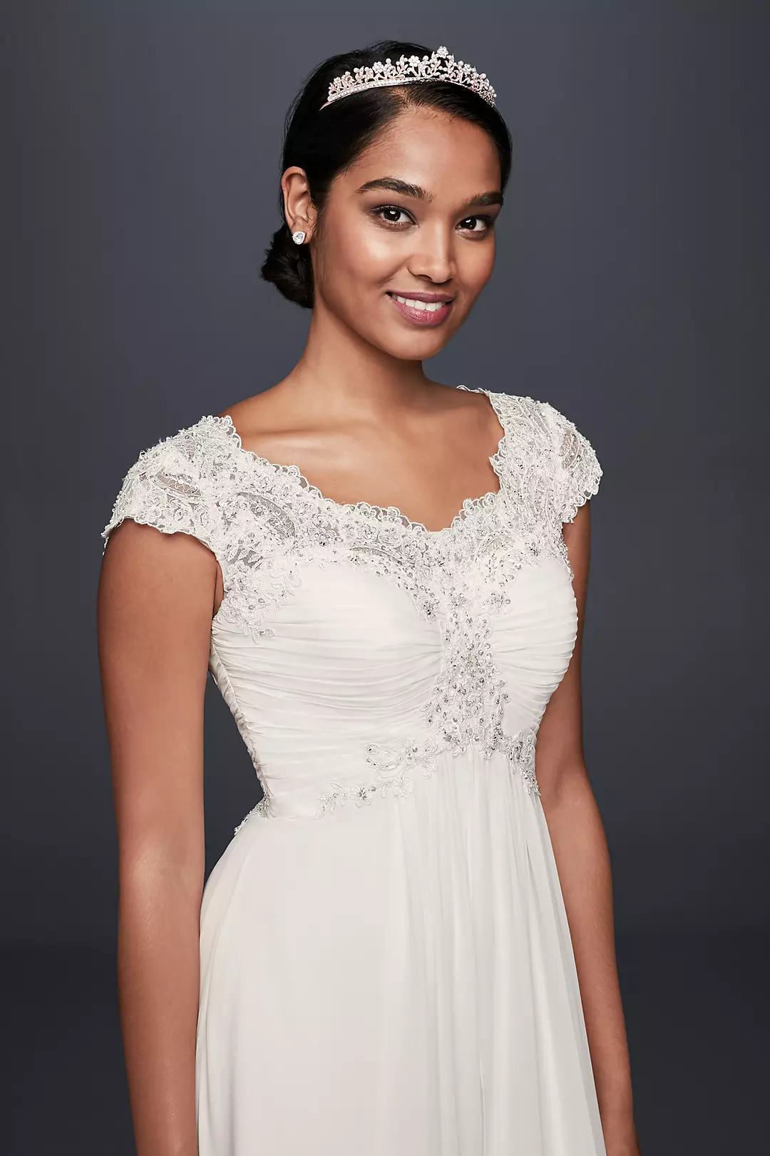 Cap Sleeve Lace and Chiffon Wedding Dress Image 3