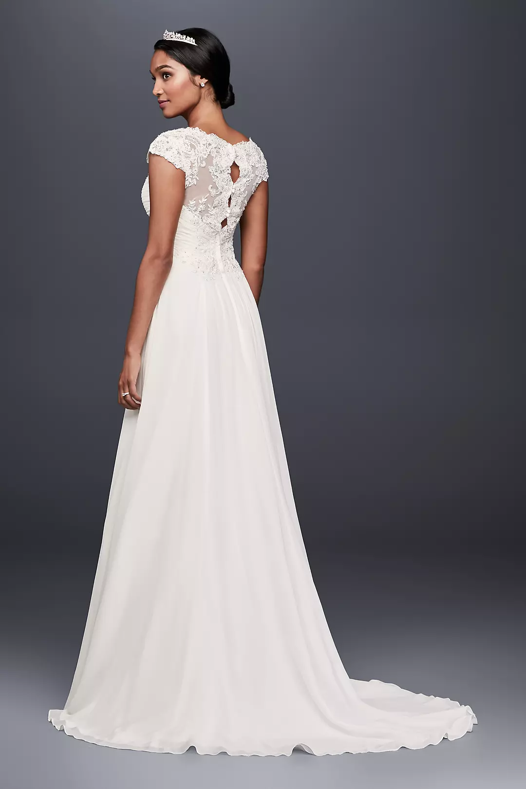 Cap Sleeve Lace and Chiffon Wedding Dress Image 2