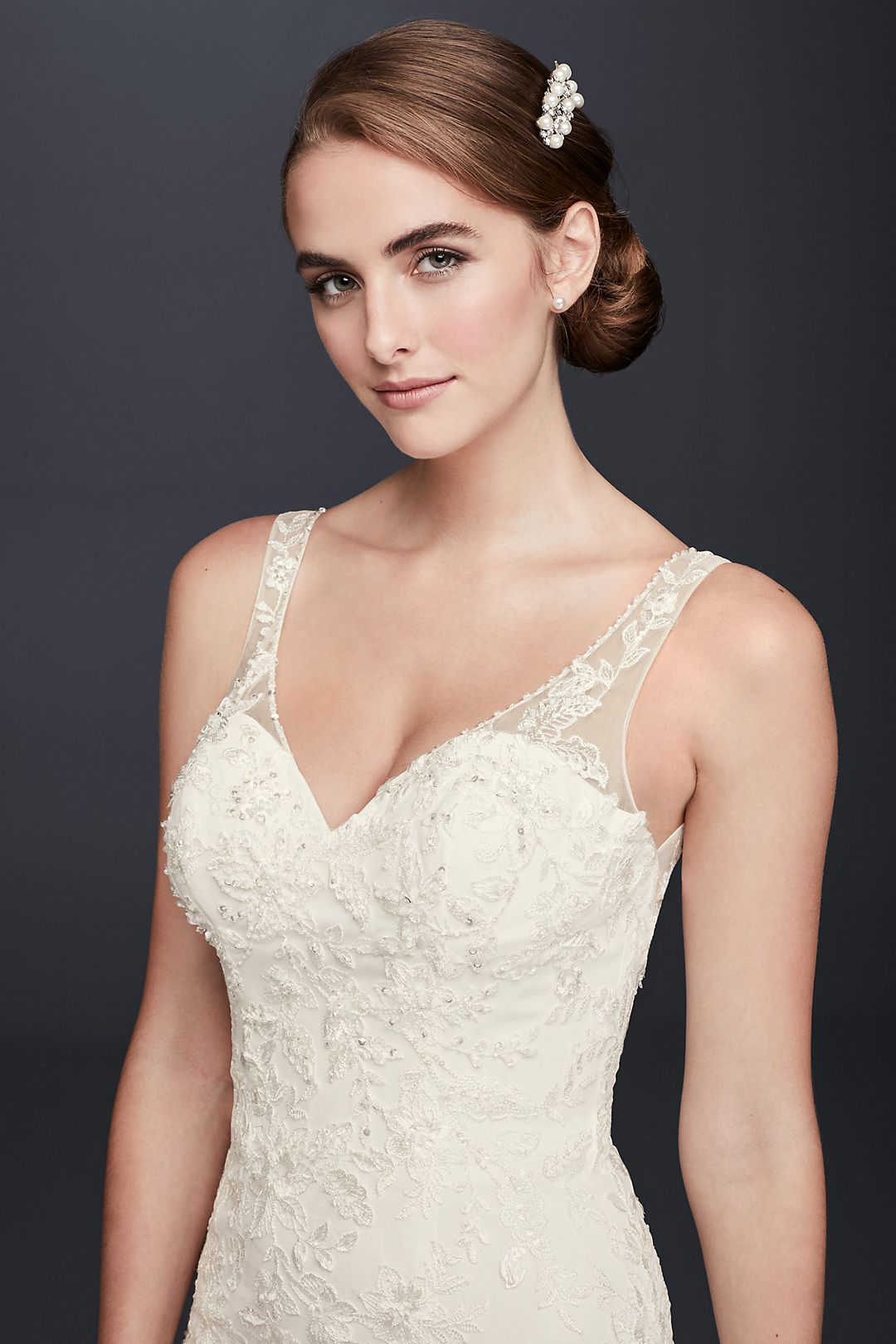 As-Is Lace Appliqued Stretch Crepe Wedding Dress Image 3