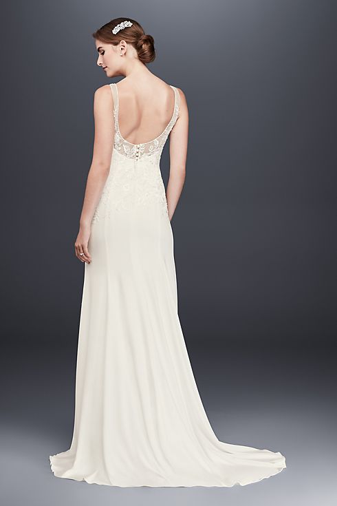 As-Is Lace Appliqued Stretch Crepe Wedding Dress Image 2