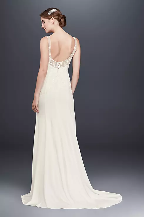 Lace Appliqued Stretch Crepe Sheath Wedding Dress Image 2