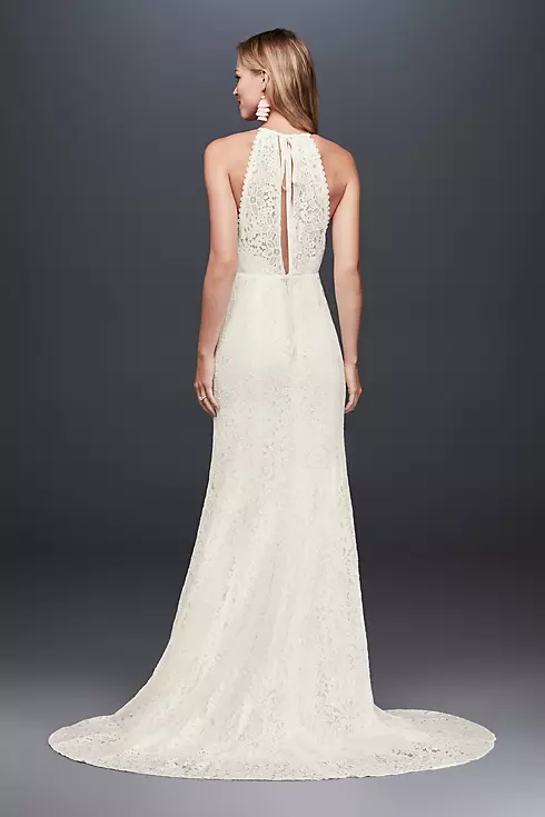 As-Is Illusion Lace Halter Sheath Wedding Dress Image 2
