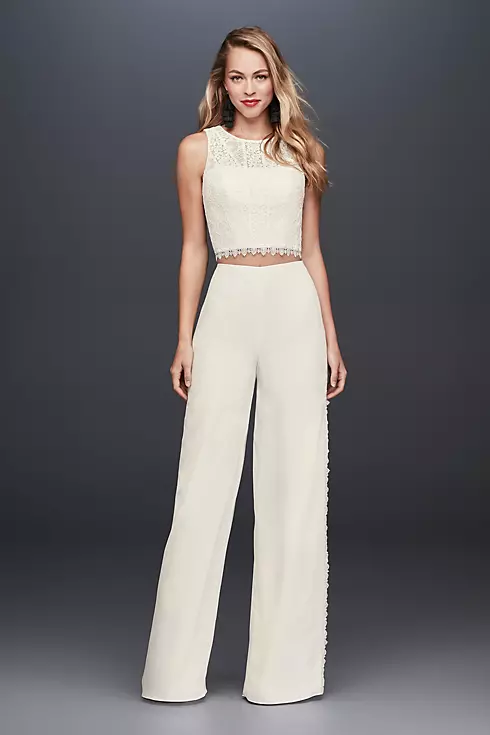 Lace Crop Top and Crepe Wide-Leg Pants Image 1