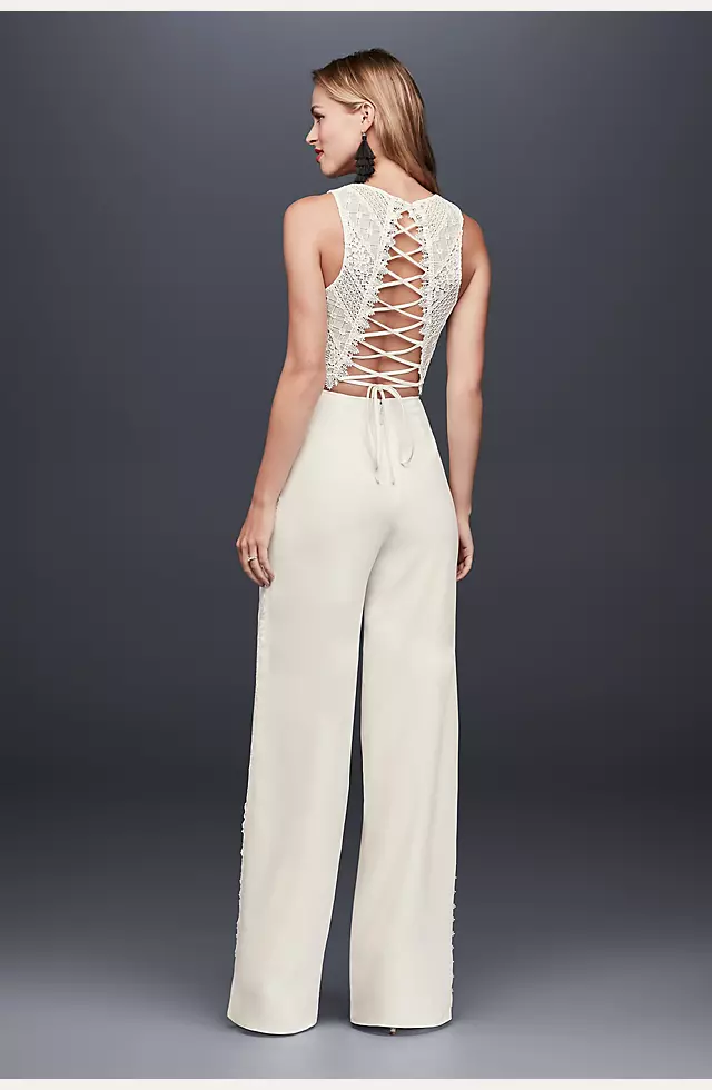 Lace Crop Top and Crepe Wide-Leg Pants Image 2