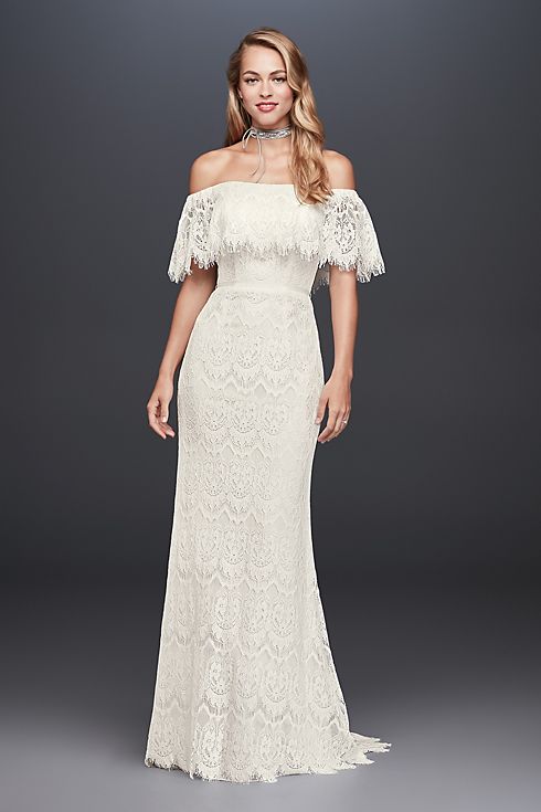 As-Is Off-The-Shoulder Eyelash Lace Wedding Dress Image