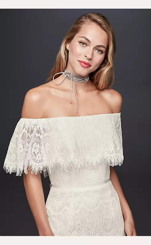 As-Is Off-The-Shoulder Eyelash Lace Wedding Dress Image 3