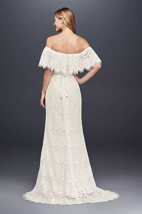 Off-The-Shoulder Eyelash Lace Sheath Wedding Dress Image 2