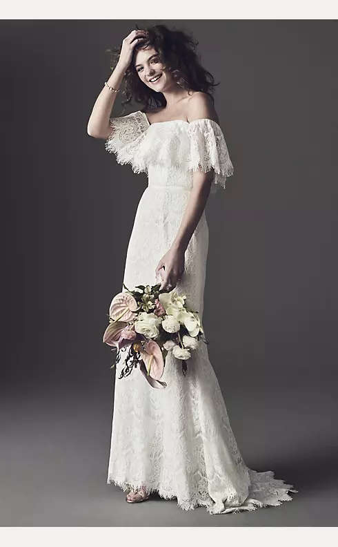 As-Is Off-The-Shoulder Eyelash Lace Wedding Dress Image 6