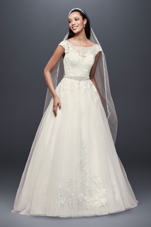 Tulle And Lace Cap Sleeve A-Line Wedding Dress | David's Bridal