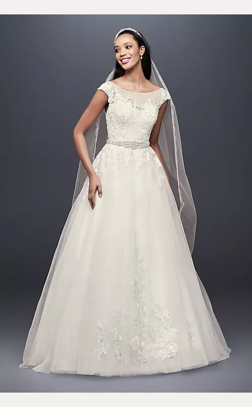 Tulle and Lace Cap Sleeve A-Line Wedding Dress Image 1