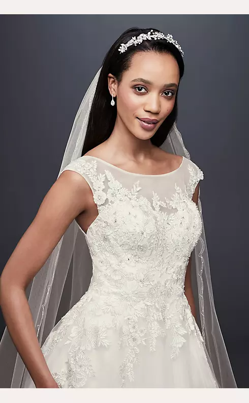 Tulle and Lace Cap Sleeve A-Line Wedding Dress Image 3
