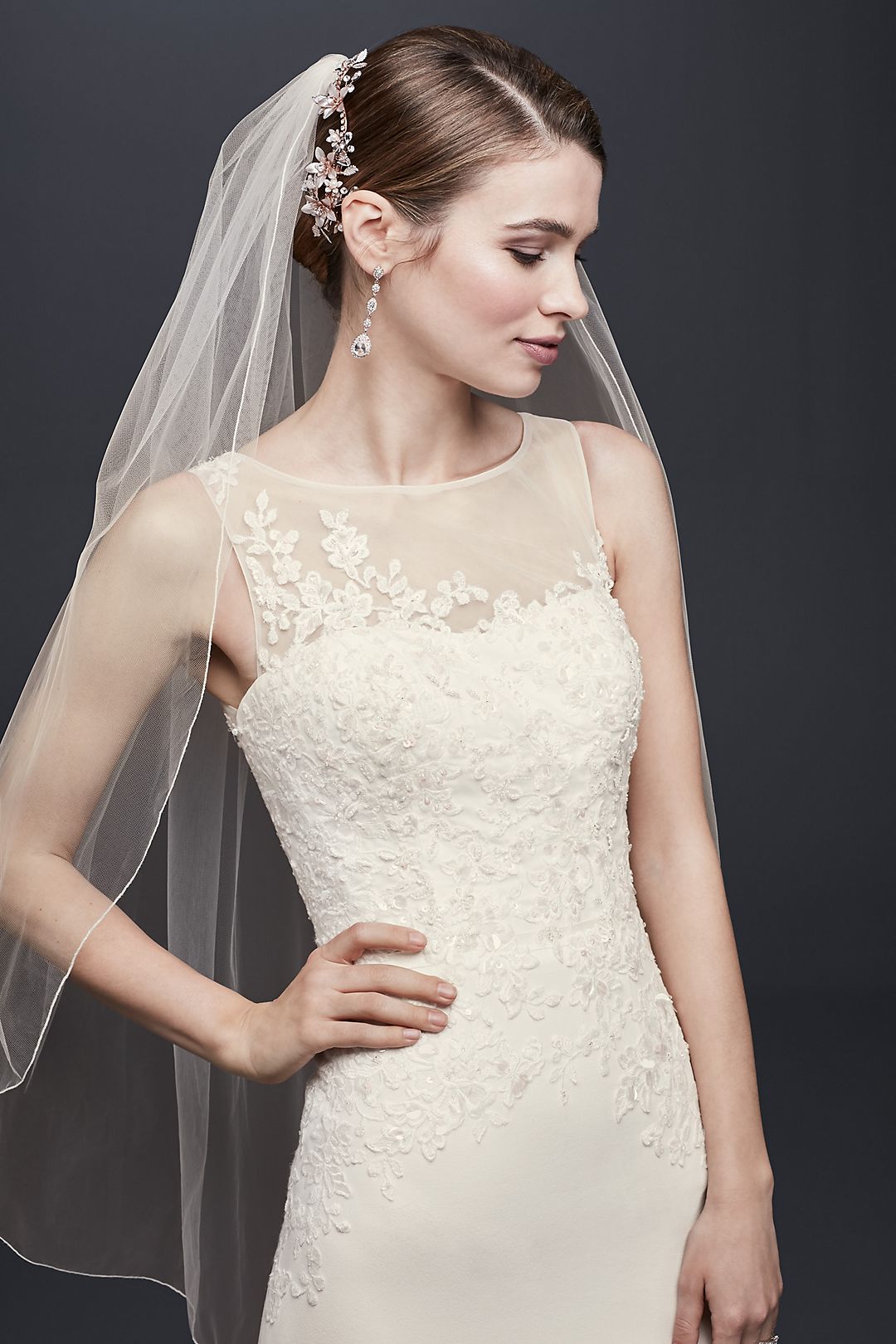 Crepe Sheath Wedding Dress with Illusion Neckline Image 3