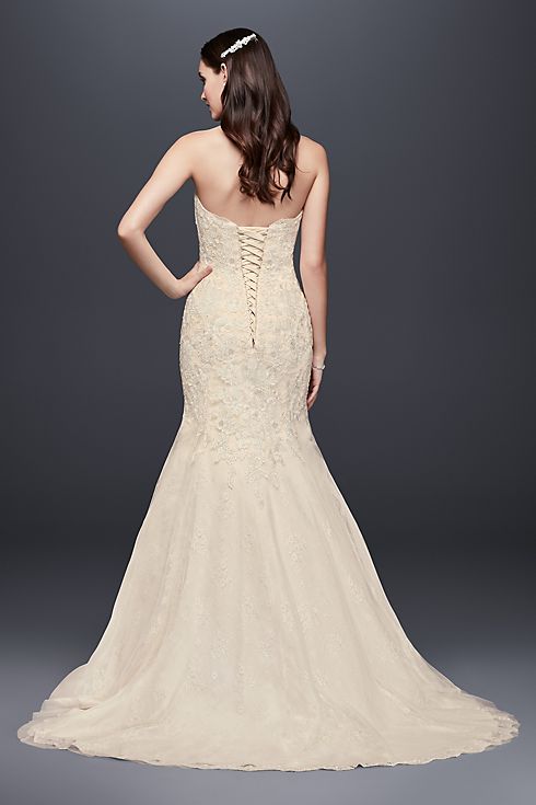 As-Is Corset Back Beaded Lace Mermaid Wedding Gown Image 2