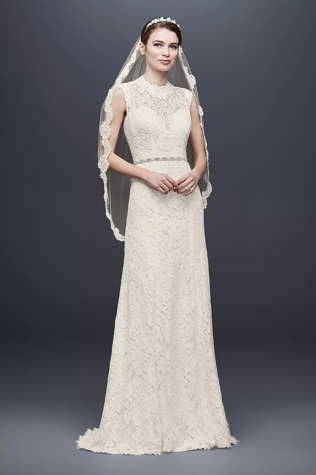 As-Is Allover Lace Cap Sleeve Sheath Wedding Dress Image
