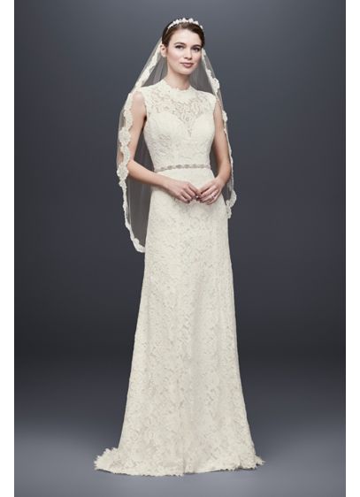 Allover Lace Cap Sleeve Sheath Wedding Dress