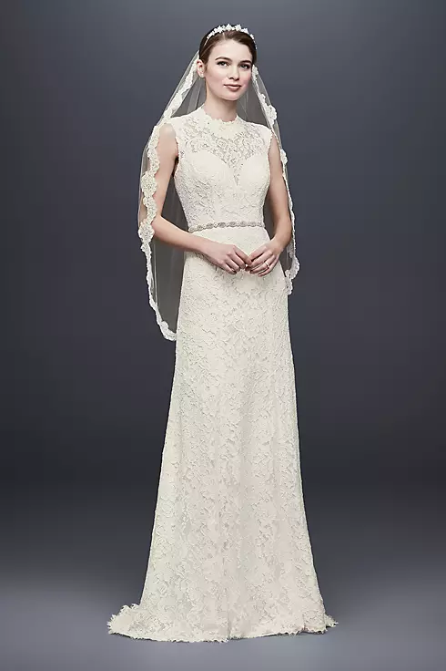 As-Is Allover Lace Cap Sleeve Sheath Wedding Dress Image 1