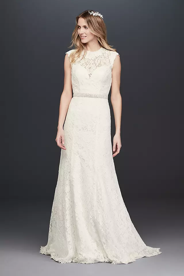 As Is Allover Lace Cap Sleeve Petite Wedding Dress Image