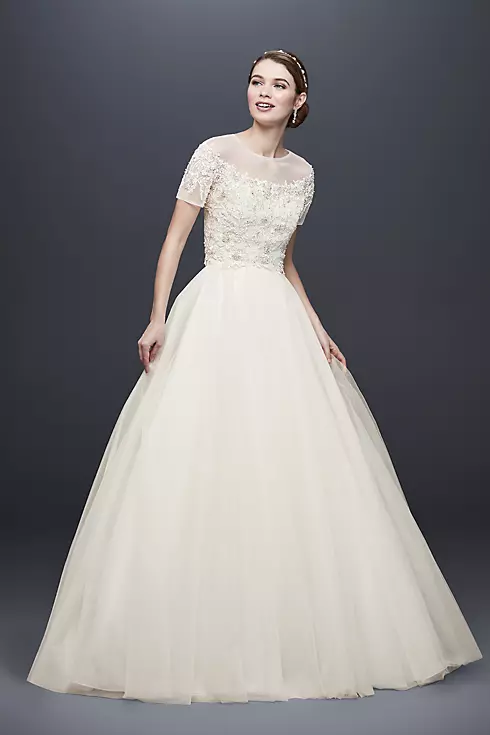 Short Sleeve Tulle Ball Gown with Removable Topper Image 1