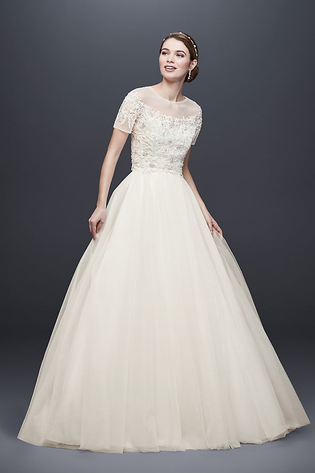 Short Sleeve Tulle Ball Gown with Removable Topper Image 7