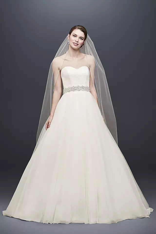 Short Sleeve Tulle Ball Gown with Removable Topper Image 4