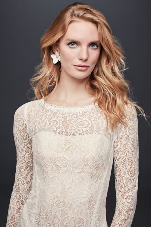 Allover Lace Long-Sleeve Sheath Wedding Dress | David's Bridal
