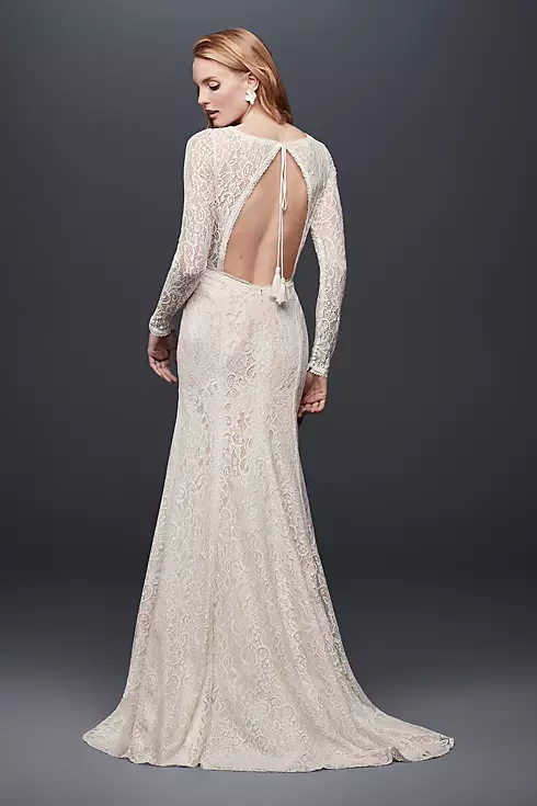 Allover Lace Long-Sleeve Sheath Wedding Dress Image 2