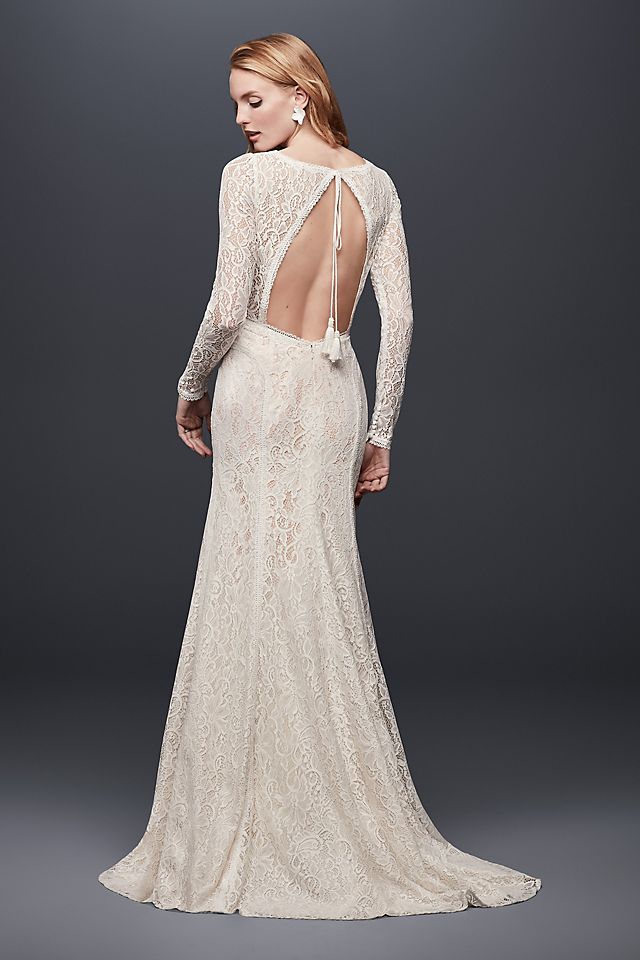 Allover Lace Long-Sleeve Sheath Wedding Dress Image 2