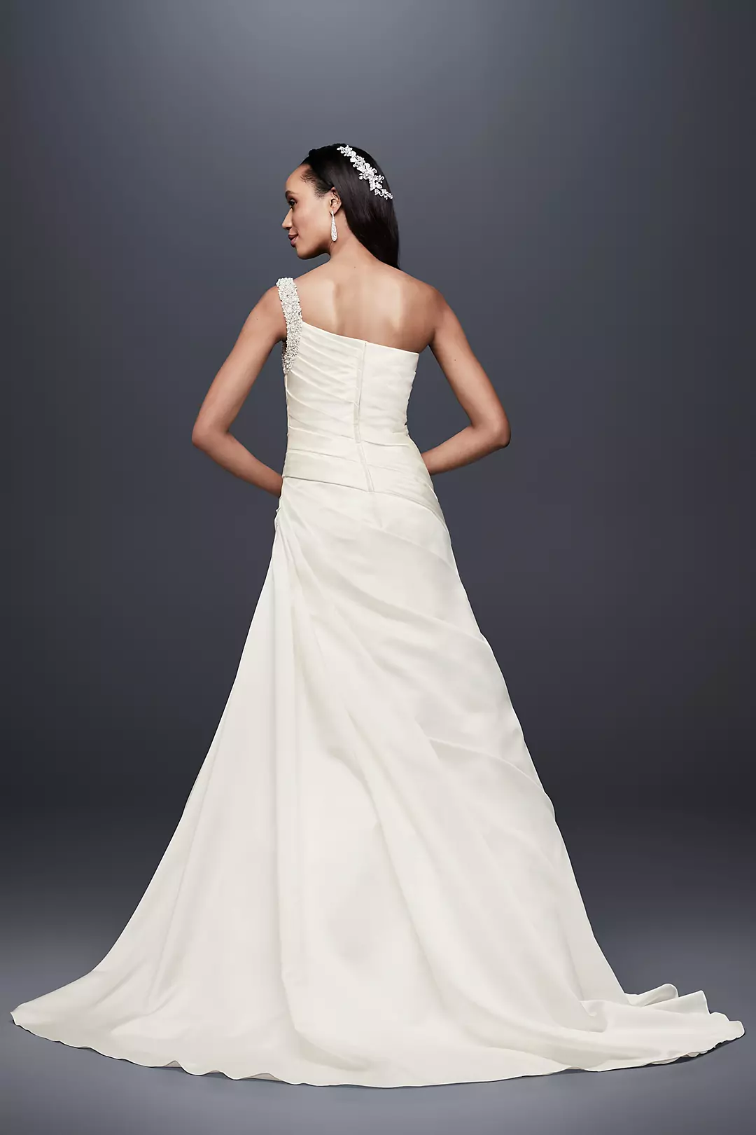 Draped Satin One-Shoulder A-Line Wedding Dress Image 2