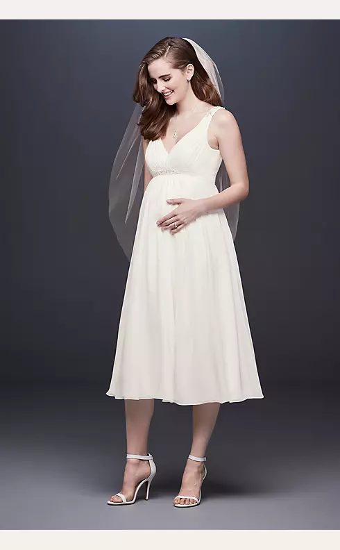 Tea-Length Chiffon V-Neck Maternity Wedding Dress  Image 1