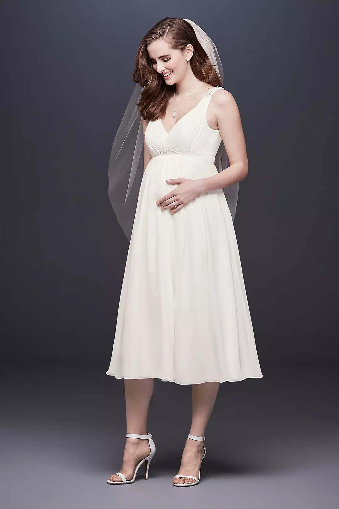 Tea-Length Chiffon V-Neck Maternity Wedding Dress  Image