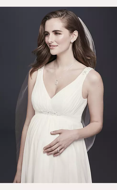 Tea-Length Chiffon V-Neck Maternity Wedding Dress  Image 3