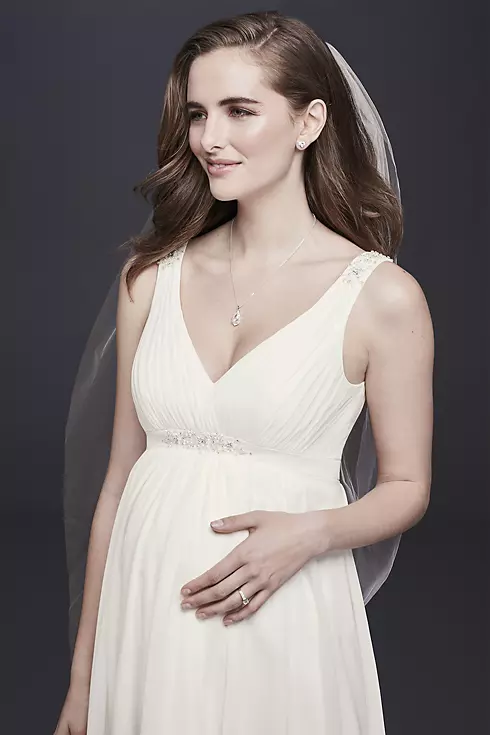 Tea-Length Chiffon V-Neck Maternity Wedding Dress  Image 3