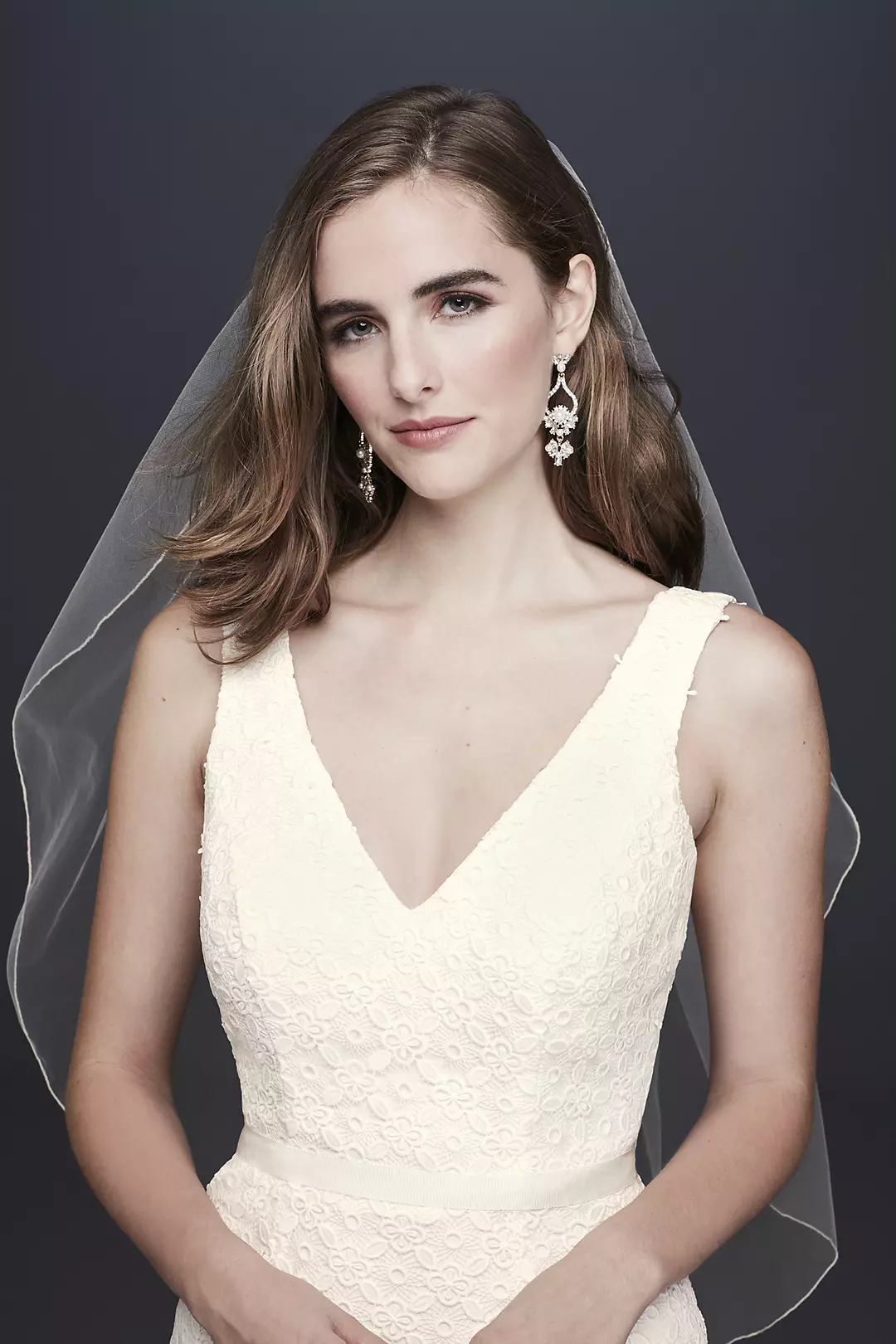 Geometric Lace V-Neck Sheath Wedding Dress | David's Bridal